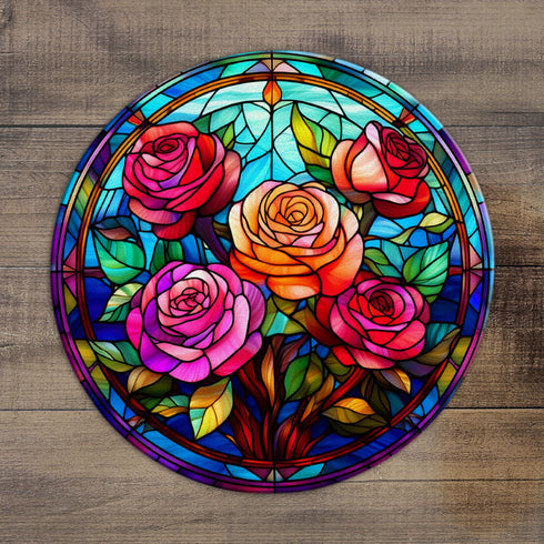 Roses Circular Glass Suncatcher Worktop Saver